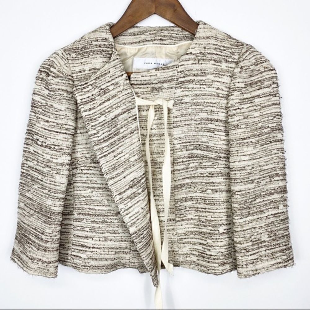 Zara Cream Gold Striped Cropped Blazer